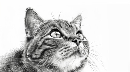 Pencil drawing of cat, on white background