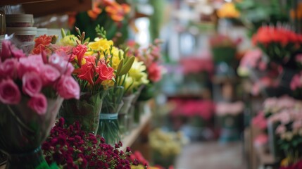 Obraz premium Colorful Bouquets, Fresh Assorted Flowers, Florist's Shop.