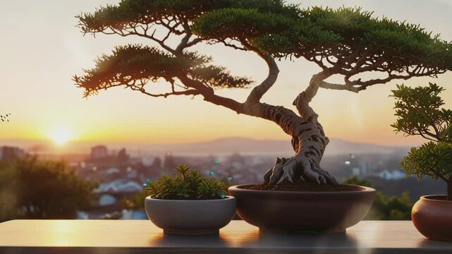 bonsai tree in the garden.Seamless 4k time lapse virtual video animation background