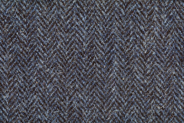 Herringbone Blue Tweed Fabric Close-up