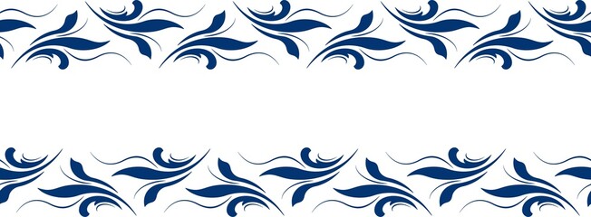 Blue leaves on white background. Folk floral border vector illustration. Ethnic paisley horizontal ornament. Vintage floral design element. Fantasy geometric shapes for decor clothes, home, etc.