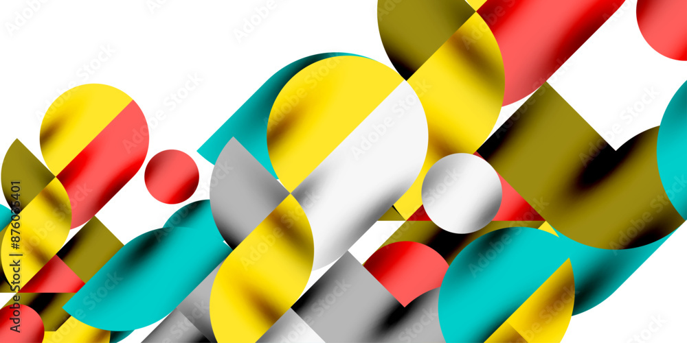Poster tech minimal circular shapes geometric art. vector modern circles