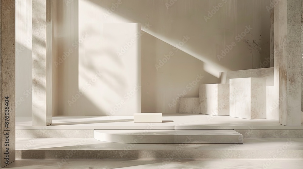 Poster minimalist product display platforms on neutral background
