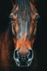 Close-Up Portrait of a Brown Horse