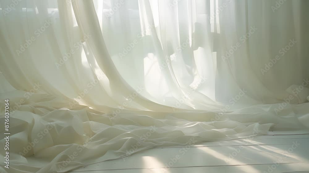 Poster the sound of rustling fabric fills the air as a fan blows gently creating a soft breezy atmosphere i