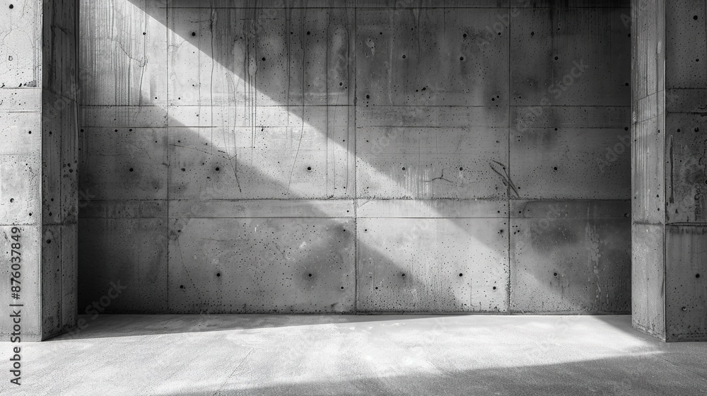 Poster industrial concrete backdrop with precisely outlined hollow for graphics or objects on harmonious gr