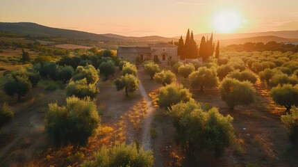 Obraz premium An olive grove at sunset