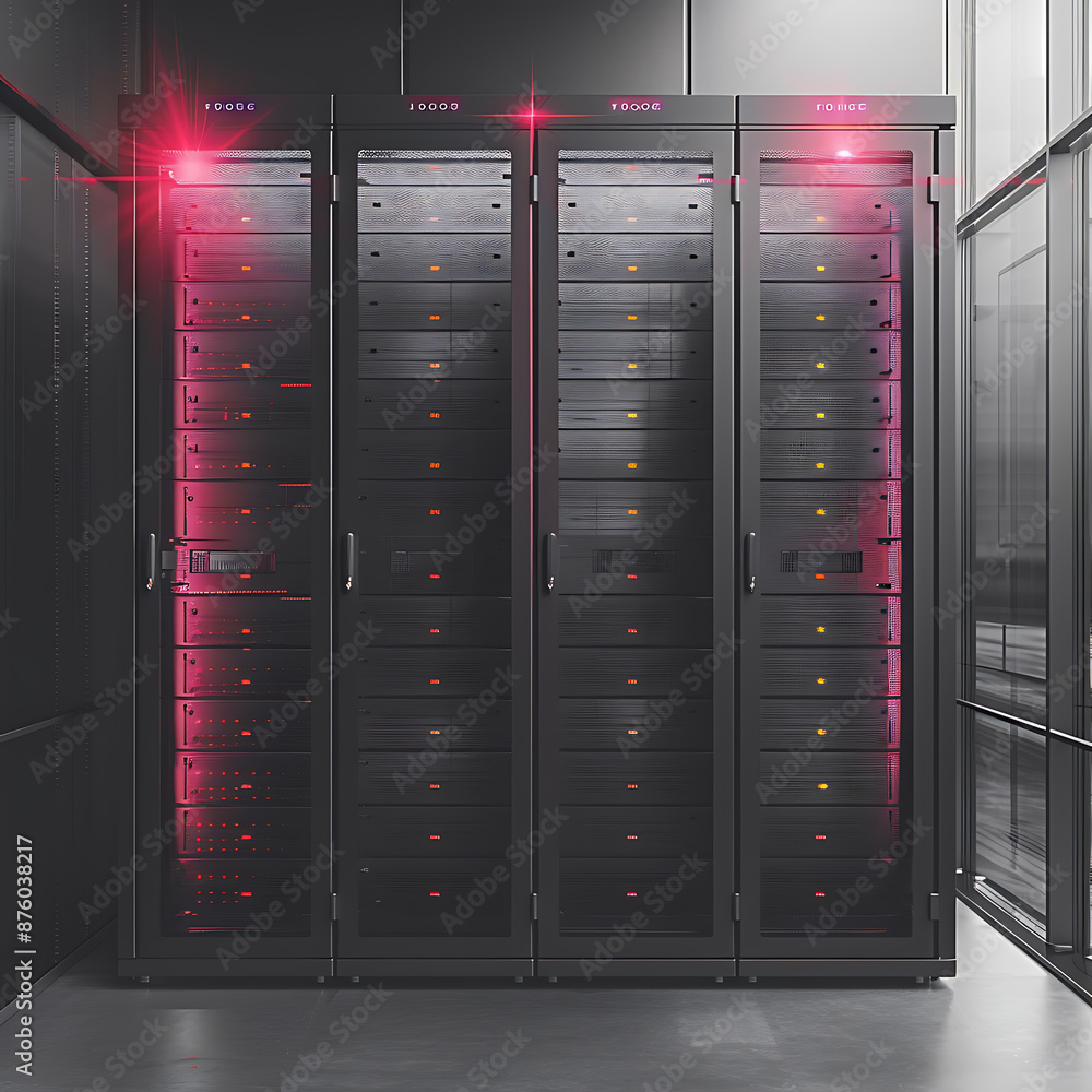 Aufkleber high-tech server racks on blank canvas for text overlay