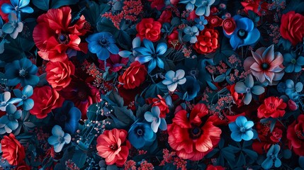 Floral background in red and blue colors.