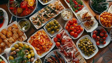 Buffet with assorted tapas where a variety food picture