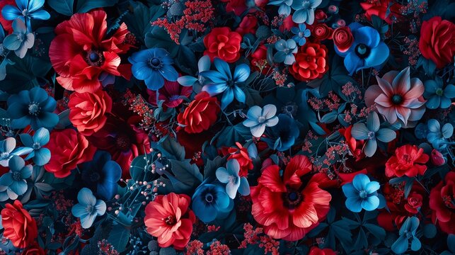 Floral background in red and blue colors.
