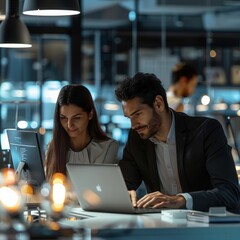 Business Professionals Working Late in Office