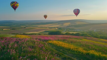 Obraz premium Balloons against the backdrop of sunrise img