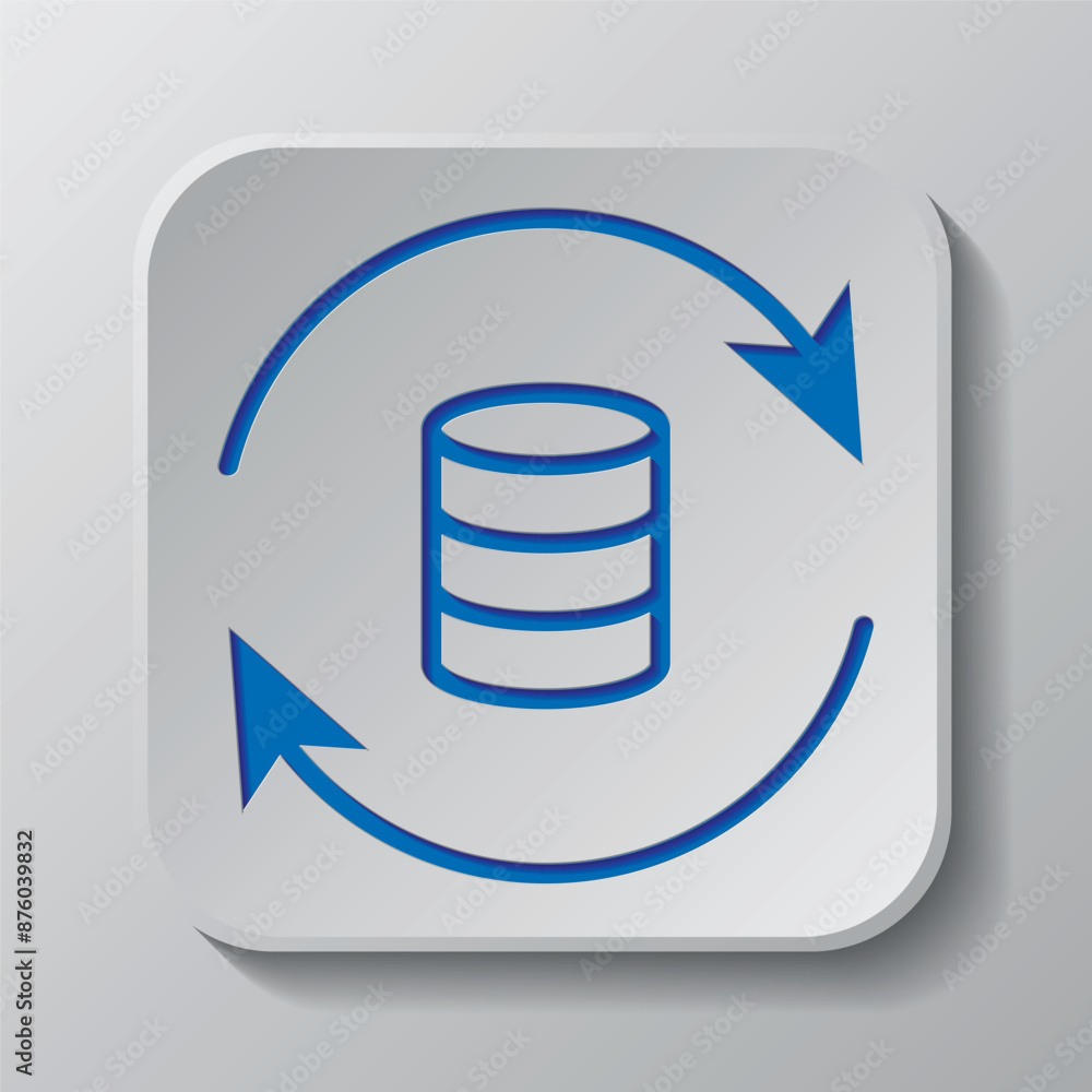 Poster database simple icon, vector. flat design. paper cut design. cutted blue symbol with shadow. gray ba