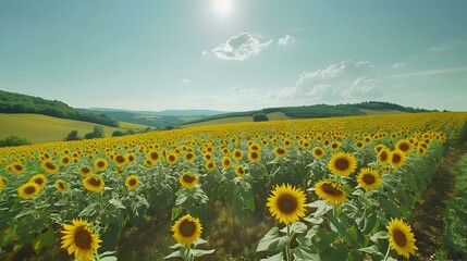 Obraz premium A field of sunflowers on a sunny image
