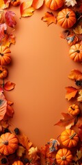 Fototapeta premium Fall Pumpkins and Leaves Border