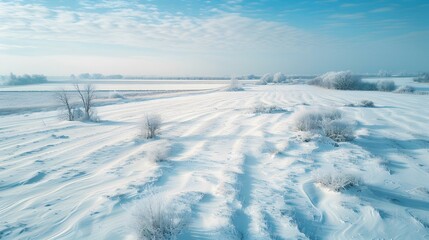 A snowy plain with soft snowdrifts stretching image