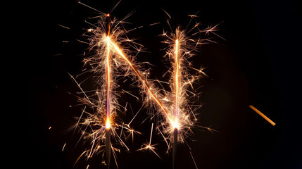 Sparklers shaped like the letter "N" glow against a black backdrop.
