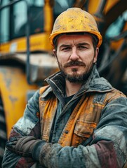 Construction Worker Posing With Excavator