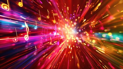 Fototapeta premium Energetic Melodies: Blurred Lights and Vibrant Colors in a Music-Themed Backdrop