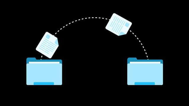 Two Blue folders file transfer animation. Suitable for business, data management, transfer, and document related concepts.