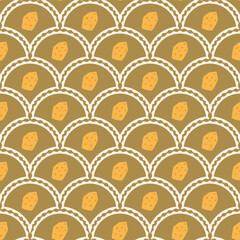 Geometric colorful gem shape seamless pattern. Cutouts abstract scallop repeat background. Vector hand drawn flat illustration.