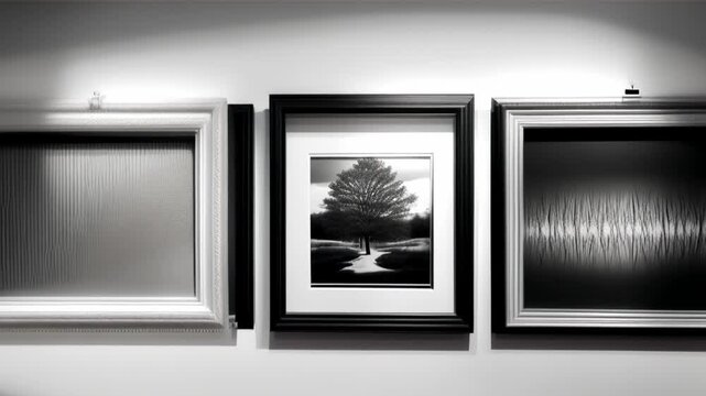 Set of 6 Black & White Abstract Ocean frame ,generative ai