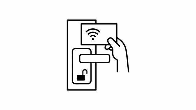 key card icon animation for open the door, animated key card outline icon on white background.