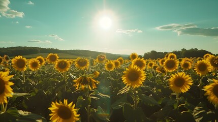 Fototapeta premium A field of sunflowers with a blue image