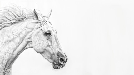A pencil drawing of a white horse on a white background