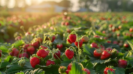Obraz premium A field of ripe strawberries in summer