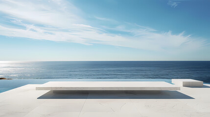 Obraz premium Minimalist white platform by the sea