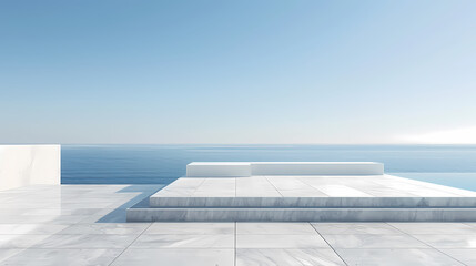 Minimalist white platform by the sea