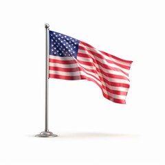 Fototapeta premium An American flag waving proudly on a flagpole against a white background.