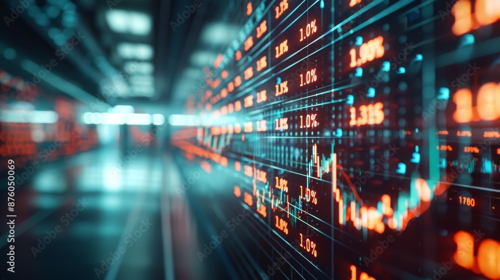 Poster abstract digital display of stock market data and charts. financial technology concept.