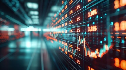 Abstract digital display of stock market data and charts.  Financial technology concept.