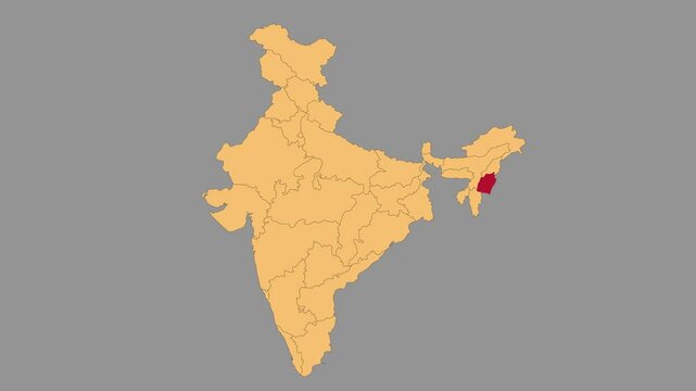 Manipur map animated video. Map Highlighted on the India map with animation and colour with Gray background in video format.