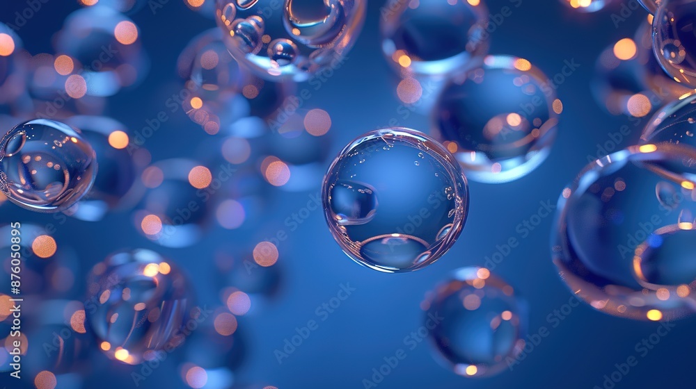 Aufkleber illuminated translucent spheres pattern on deep blue gradient background