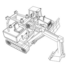 Heavy equipment excavator machine manufacturing power equipment for open pit mining. Wireframe low poly mesh vector illustration