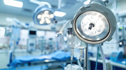 Medical equipment in light operation room in modern hospital close up photo for healthcare WHO insurance and contemporary treatment options