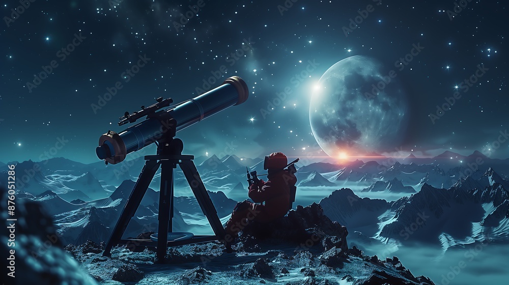 Canvas Prints observing the moon through a telescope is what the person is doing