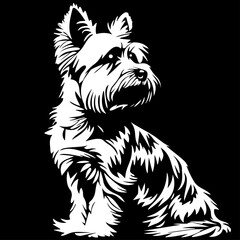 Yorkshire Terrier black and white dog, cutout stencil