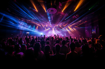 Party Crowd with Colorful Lights