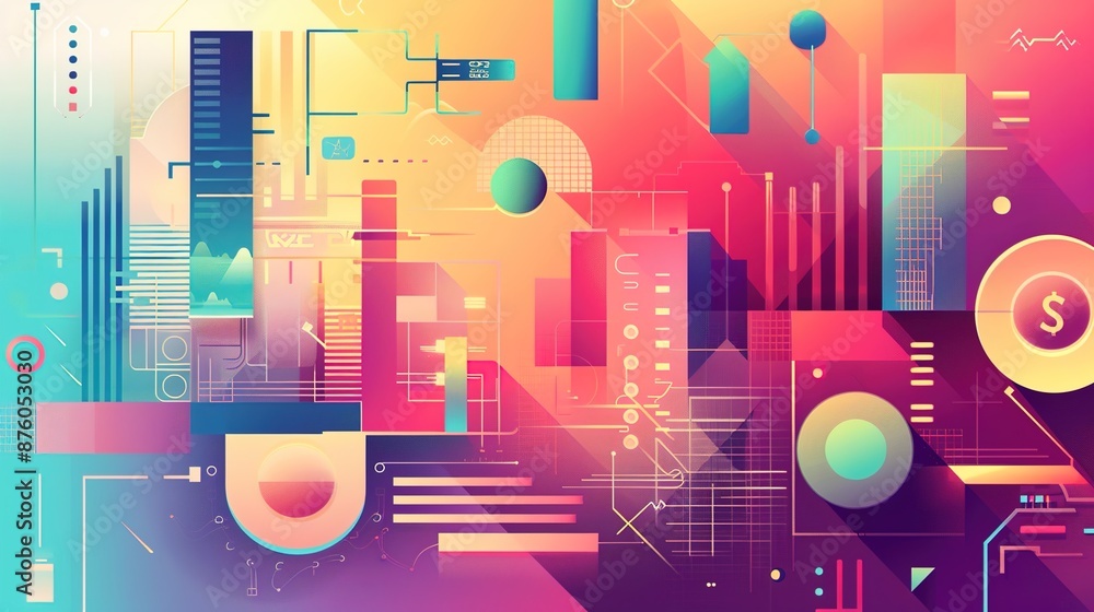Poster modern financial concept with abstract shapes on gradient background