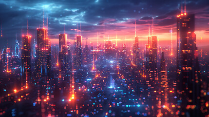 Fototapeta premium Neon Metropolis: AI in Action Unleashed