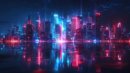 Fototapeta premium Neon Cityscape with Reflections