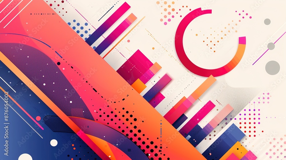 Poster dynamic abstract business analysis design with layered financial graphics and bold colors