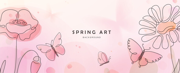 Flower butterfly vector background. Spring floral pattern with