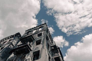 destroyed houses in a city lost in the war in Ukraine