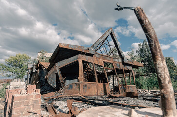 destroyed houses in a city lost in the war in Ukraine